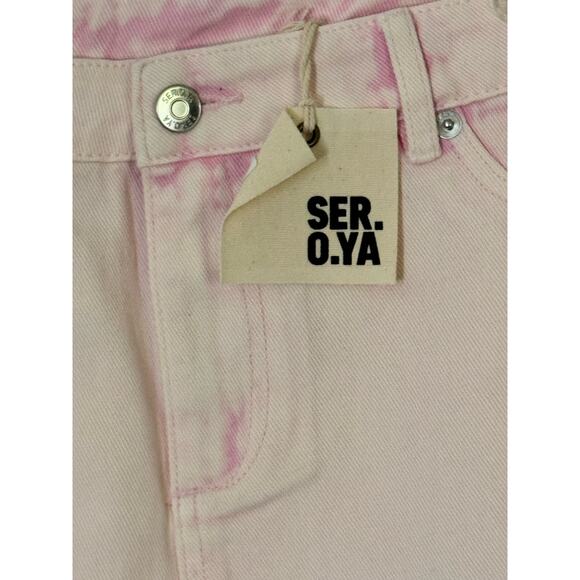 NWT SER.O.YA Zuri Low Rise Denim Mini Skirt in Bleach Pink Size 26 - Picture 5 of 7